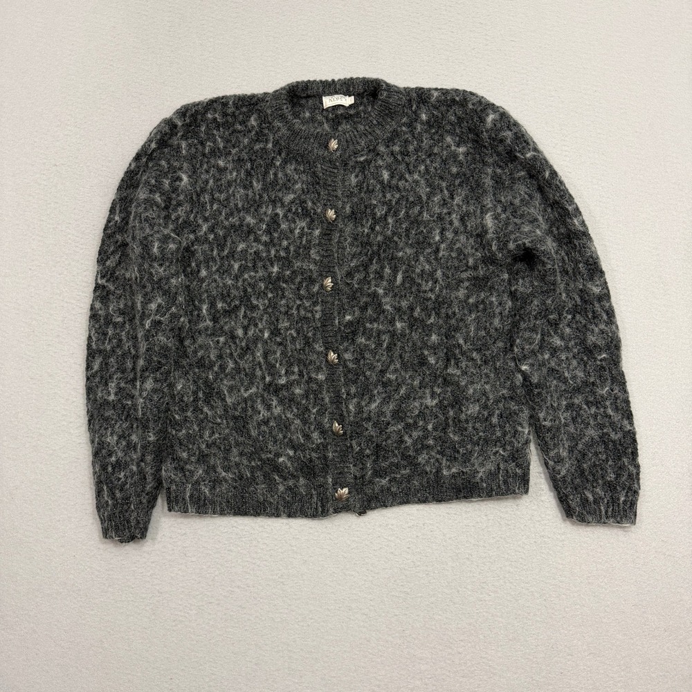 Alps Cardigan Womens Large Mohair Blend Vintage Leaf Button Fuzzy Knit Sweater